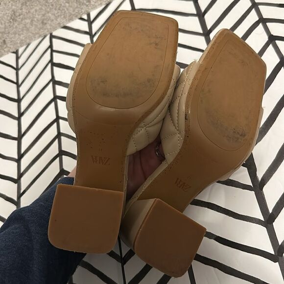 Zara Size 37 Quilted Leather Nude Square Toe Block Heel - Picture 4 of 4
